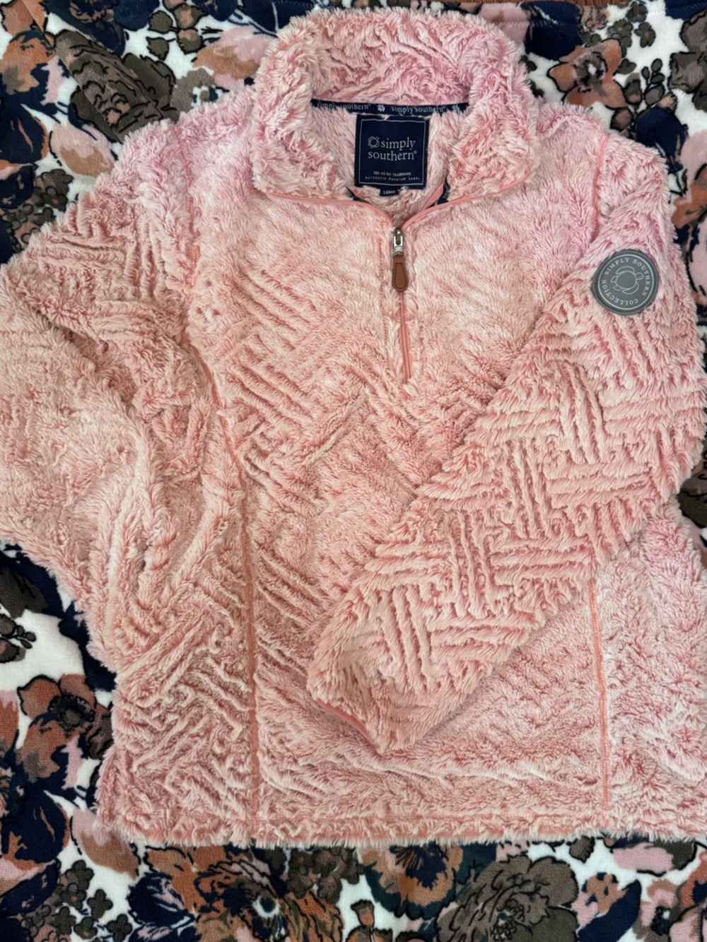 Simply Southern Pink Plush Quarter-Zip Pullover with Logo Patch